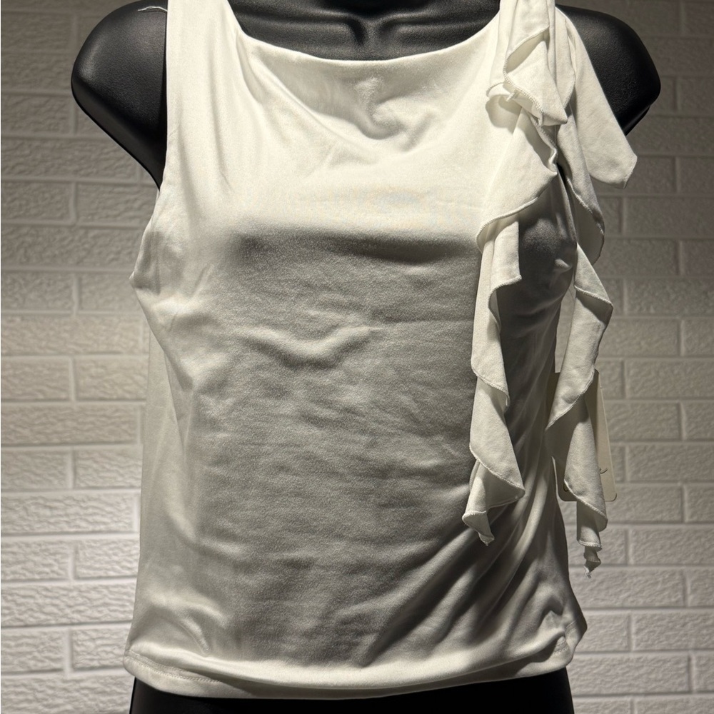 Gaze White Ruffle Tank Top